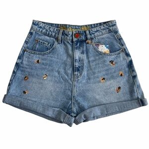 𝅺Desigual Women’s High Waisted Leopard Sequins Embellished Mom Denim Shorts 4